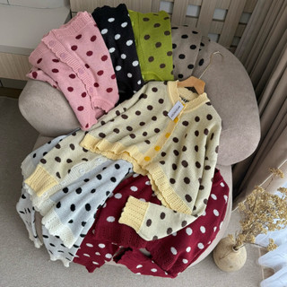 Dobika Polkadot Crop Cardy - Cardigan Wanita Rajut Dotty Lucu Motif Curly Terkini