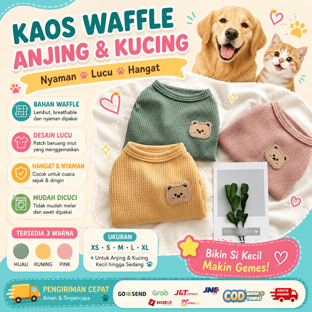 WAFFLE BEAR Dog Cat Clothes Waffle Texture เสื้อยืดสุนัขแมว / Korean Tee Bear เสื้อสําหรับสุนัขและแม