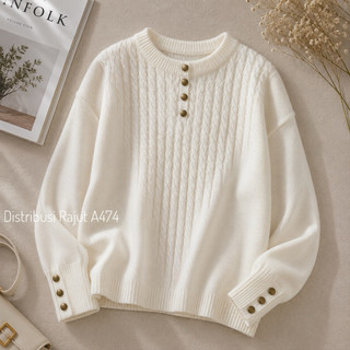 CAYLA KNITS ATASAN SWEATER RAJUT MOTIF CABLE KANCING WANITA KOREA