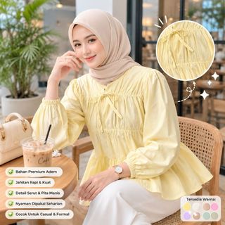 Mireya Blouse Kerut Dada Lengan Panjang Bahan Rayon twill Atasan Wanita Terbaru kekinian