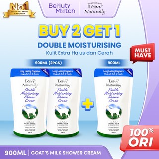 BUY 2 GET 1 FREE Leivy Shower Cream Goat Milk 900ml - Sabun Mandi Pemutih Badan Cair Refill Susu Kambing