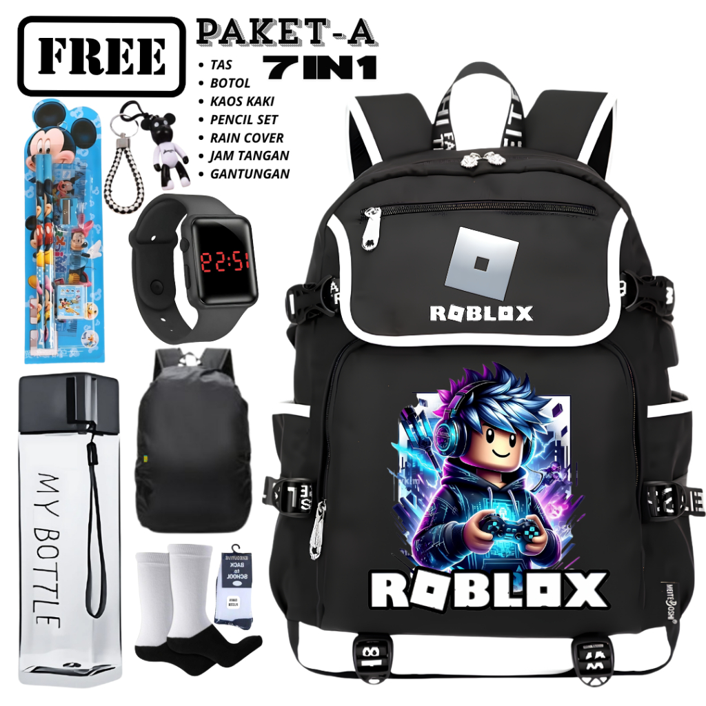 ROBLOX RAINBOW x GAMES กระเป๋าเป้สะพายหลังพรีเมี่ยมชุด 7in1 โรงเรียนอนุบาลโรงเรียนประถมศึกษากลางการ์