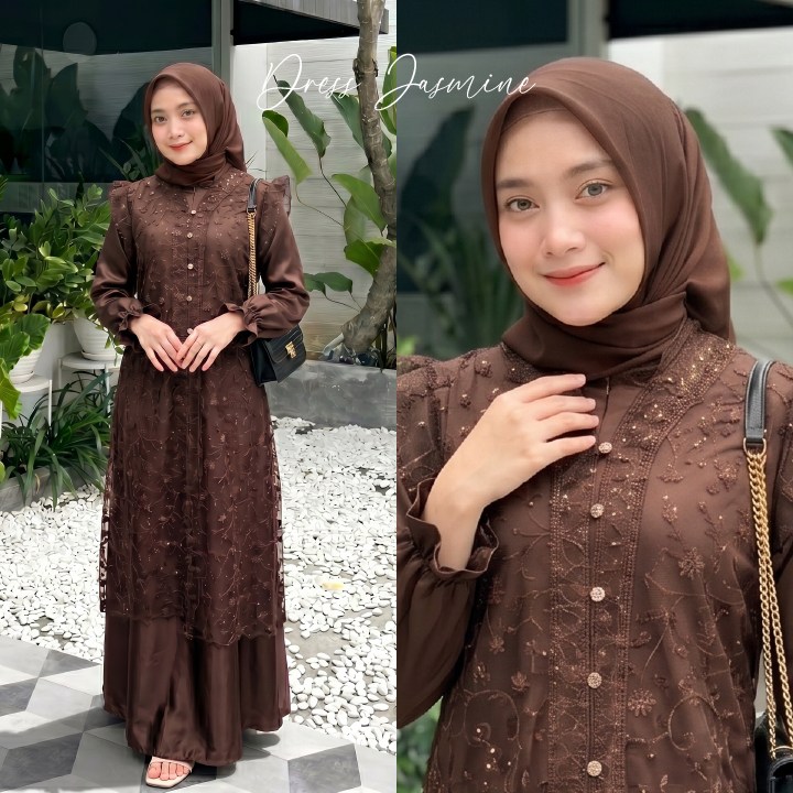 Jasmine Dress Viral Premium Brocade Outfit สําหรับ Eid Muslimah Party Conเชิญโมเดิร์นหรูหรา Gamis