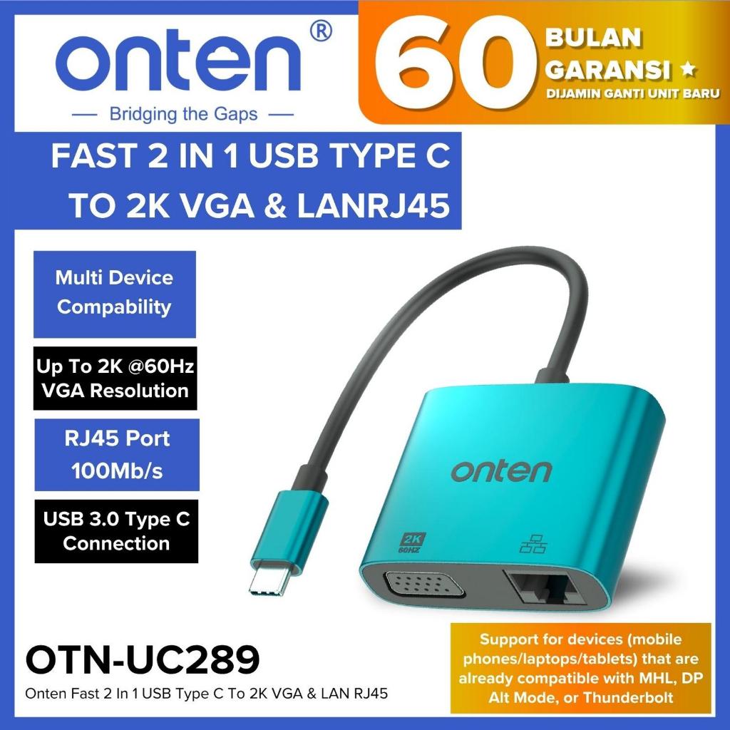 ตัวแปลง Onten OTN-UC289 Fast 2 In 1 USB 3.0 Type C ถึง 2K VGA และ LAN RJ45