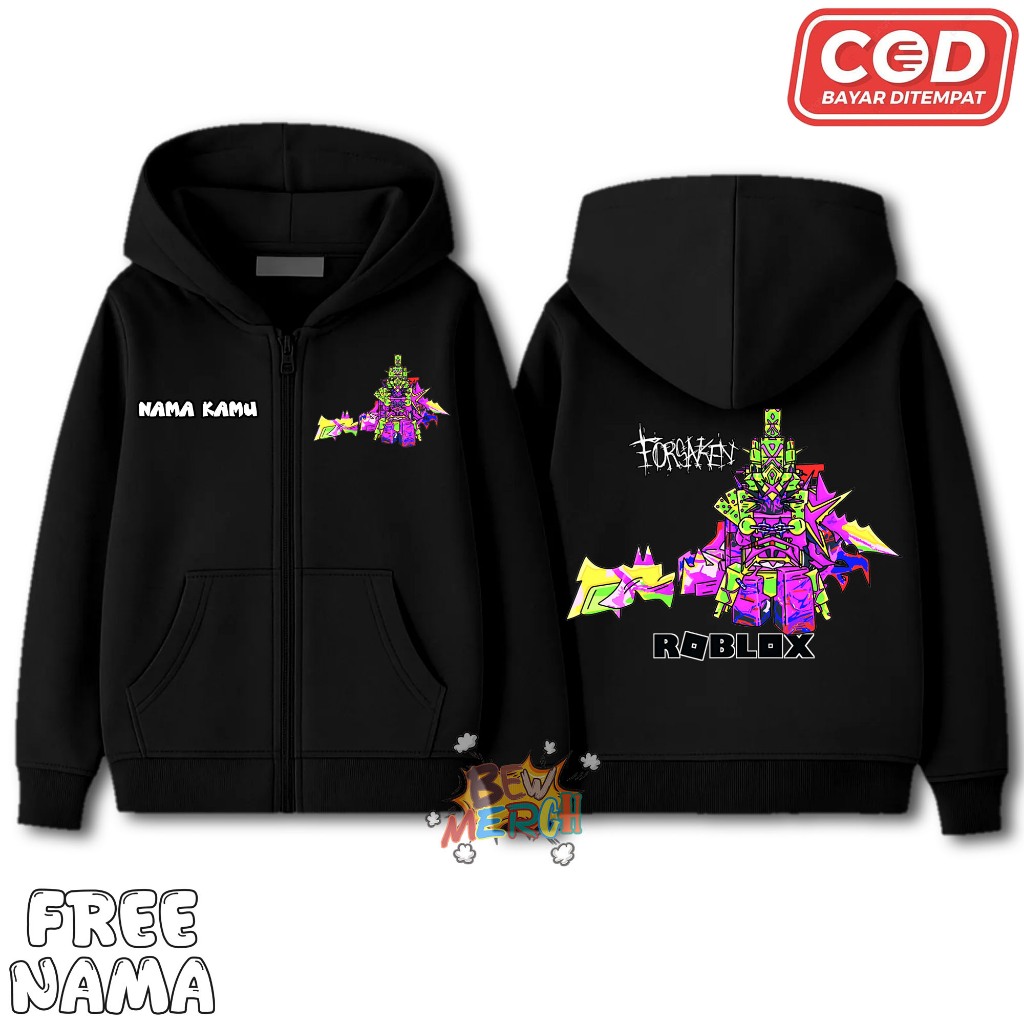 Roblox Forsaken เสื้อแจ็คเก็ตมีฮู้ดเด็ก 1x1x1 / Roblox Forsaken Kids Zipper Hoodie 1x1x1 / ฟรีชื่อ