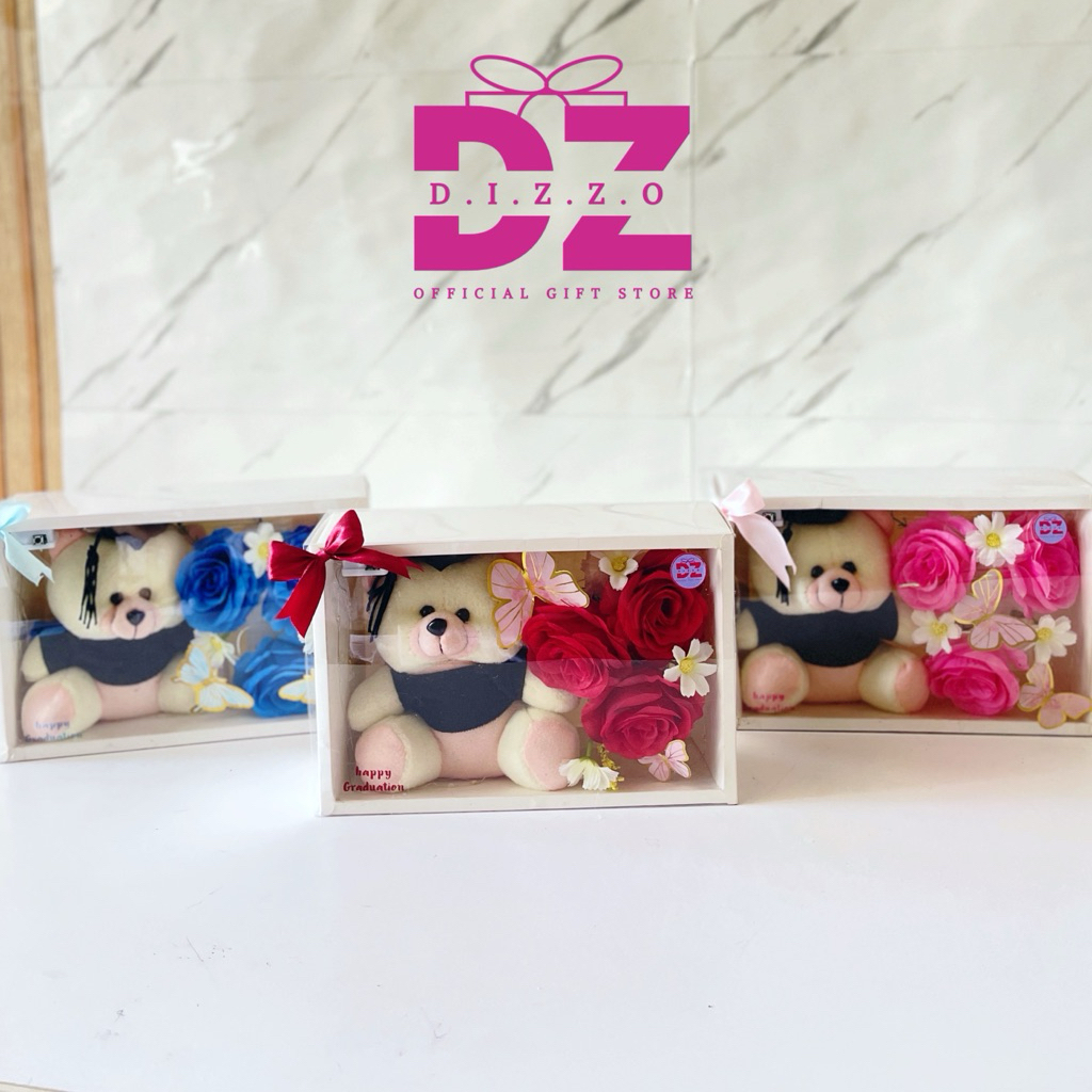 BLOOM TEDDY BEAR ผู้สําเร็จการศึกษา | ของขวัญผู้สําเร็จการศึกษา | ของขวัญรับปริญญา | กระเช้า เซมโปร 