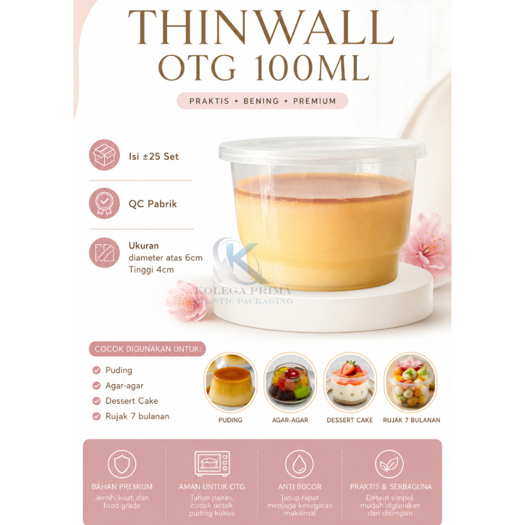 100ML PUDDING CUP/ ทินเนอร์ 100ML/ 7 MONTHS RUJAK CUP/ OTG 100/ PUDDING GLASS CONTENTTS +/- 25 ชิ้น