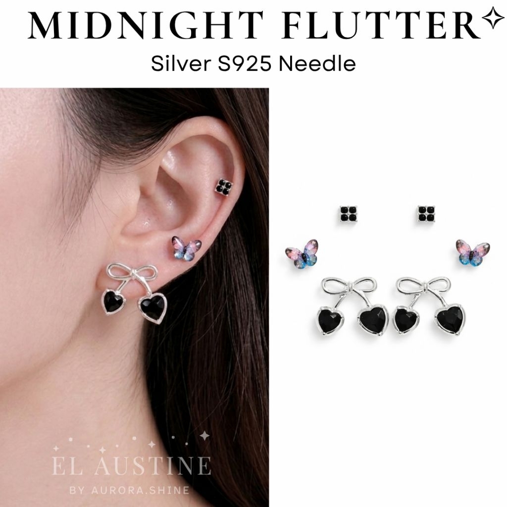 [เข็มเงิน S925] Midnight Flutter EL Austin ต่างหูเข็มเงิน S 925 / ต่างหูสตั๊ดเงิน Set S 925 / ต่างหู