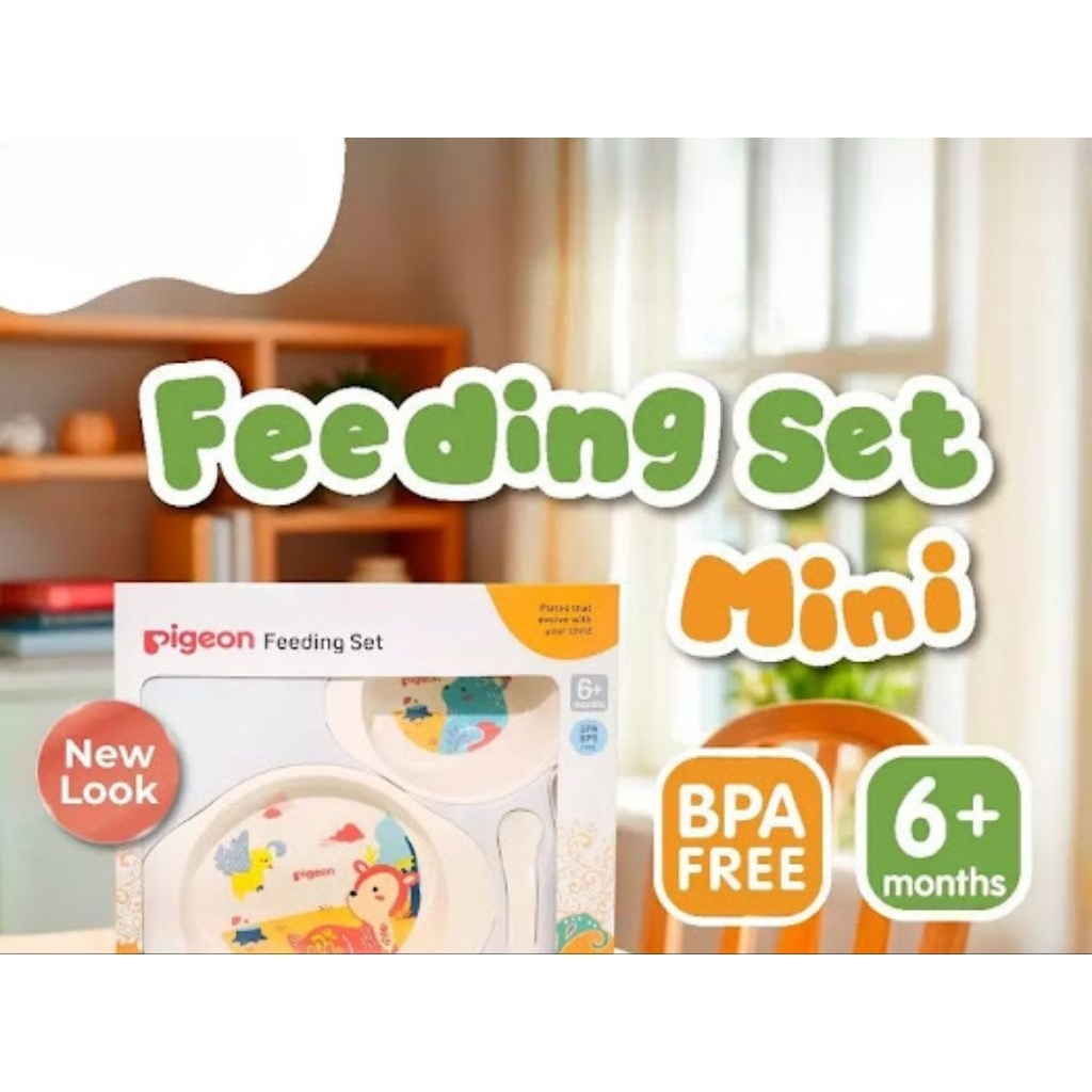 Pigeon Feeding Set Mini BPA Free MPASI Eating Utensils for Infants 6+ Monch with Plates, Bows & Spoo