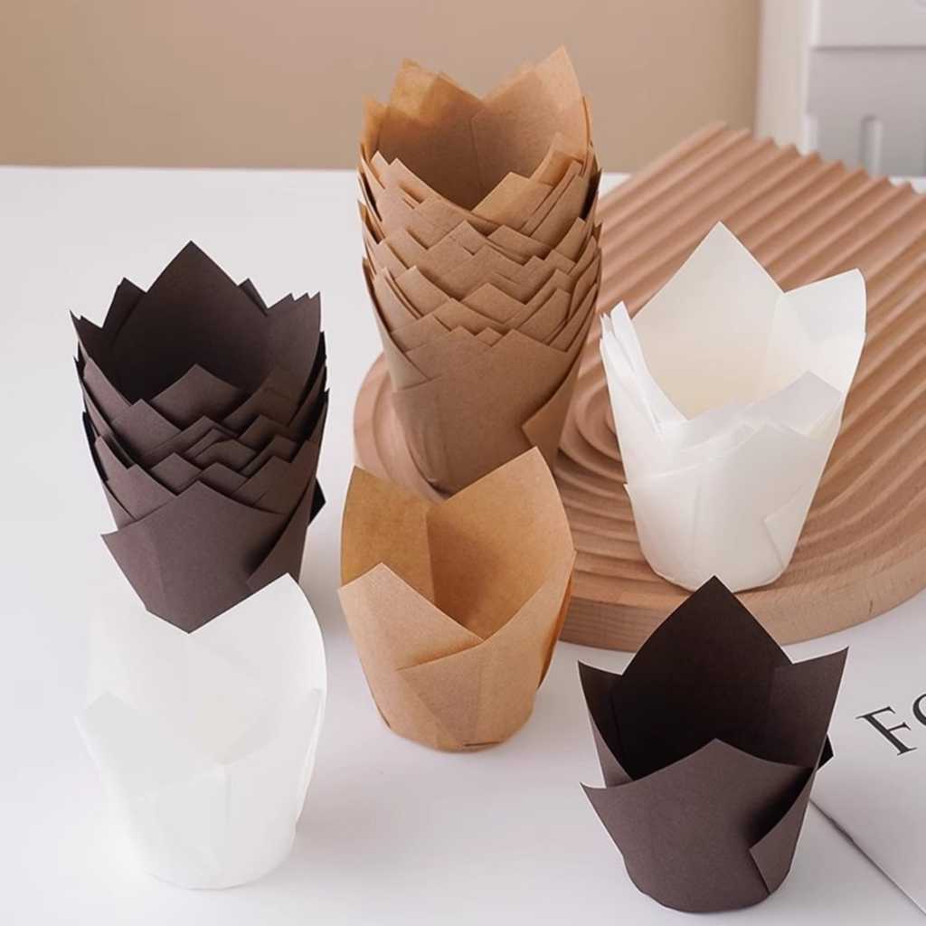 50 ชิ้น TULIP เสื่อคัพเค้กกระดาษ TULIP ถ้วยมัฟฟิน