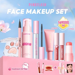 PINKFLASH 5-colors Eyeshadow Palette Blush Stick All-day Matte Foundation Set Setting Spray Matte Lip Cream Hydrating Lip Gloss Eyeliner Mascara