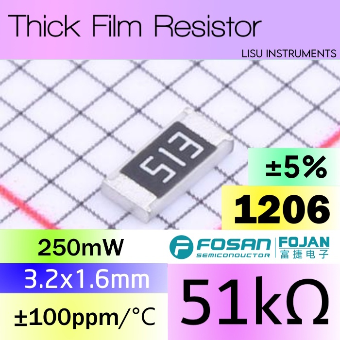 51K 1206 ±5% ตัวต้านทานฟิล์มหนาตัวต้านทานชิป SMD 513 FRC1206J513 TS original Fojan