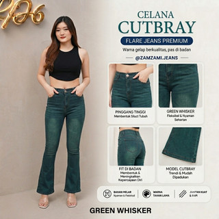 Petite Jeans Cutbray Highwaist - Celana Jeans Wanita Cutbray Whisker Melar Strech
