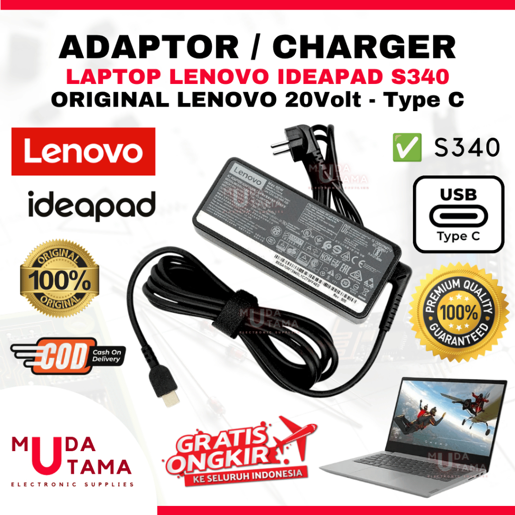Original LENOVO Ideapad S340 Type C อะแดปเตอร์ชาร์จแล็ปท็อป - LENOVO Ideapad S340 แล็ปท็อปอะแดปเตอร์