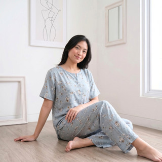 Ademin.Co YUMIKO Setelan Piyama Wanita Rayon Premium Motif Floral Baju Tidur Adem Lembut Premium