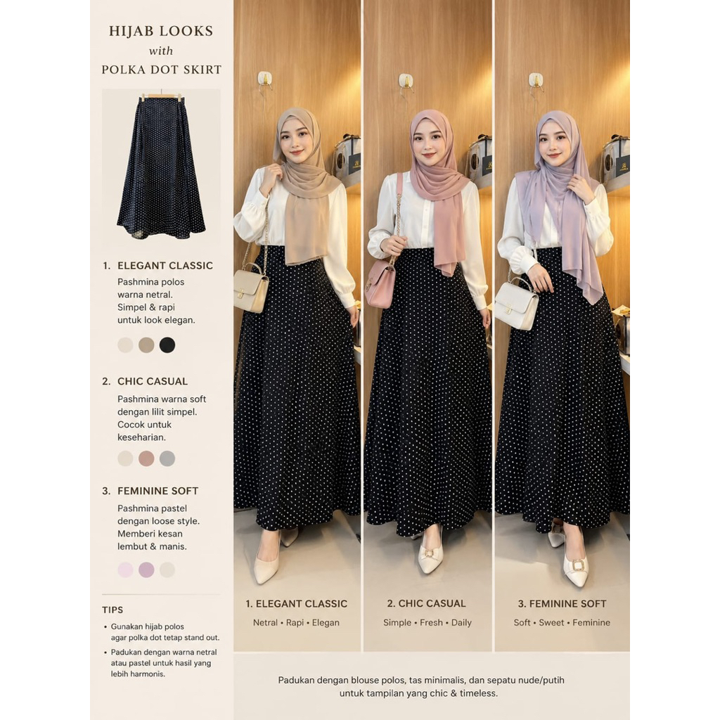 AYRA PREMIUM SATIN POLKADOT SKIRT/AYRA POLKADOT/PREMIUM SKIRT