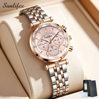 Sunlifex Jam Tangan Wanita B005 Korea Mode Kuarsa Kalender Tali Paduan JamTangan Cewek Original