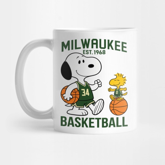 Snoopy & Woodstock Milwaukee Bucks Retro Basketball B0017 - แก้วน้ําชา Milwaukee Bucks