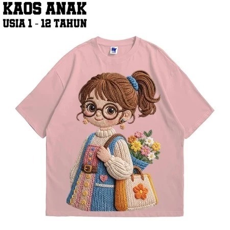 เสื้อยืดเด็ก Cute Glasses Girl Motif สําหรับอายุ 1-12 ปี