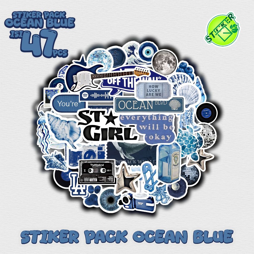 ใหม่ล่าสุด COOL AESTTHETIC OCEAN BLUE STICKER PACK ใหม่ล่าสุด COOL VIRAL OCEAN BLUE ATESTETIC STICKE