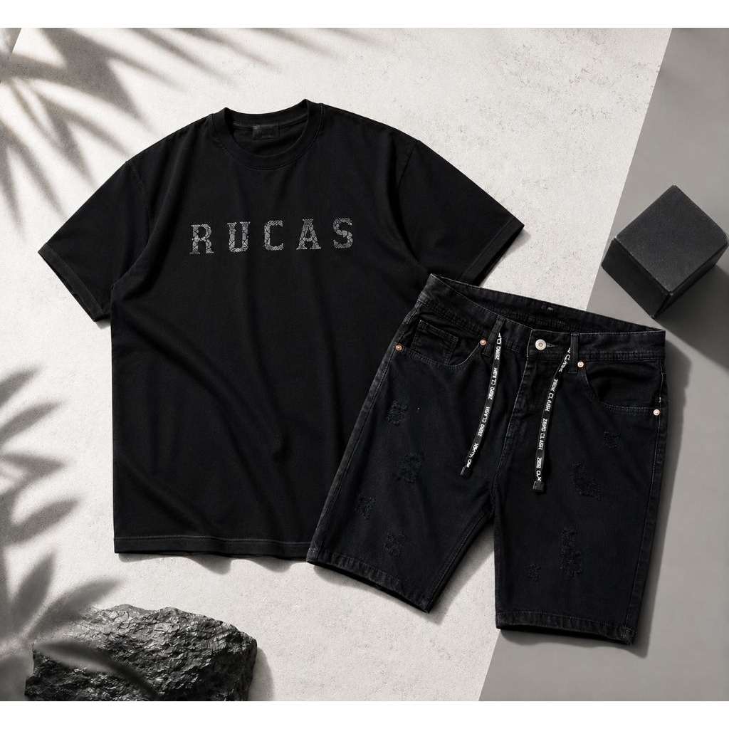 Rucas T-shirt Unisex Rucas T-shirt and Ripped Short Jeans Set