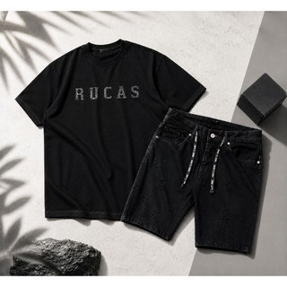 Rucas T-shirt Setelan Kaos Unisex Rucas Dan Celana Jeans Pendek Sobek Ripedd