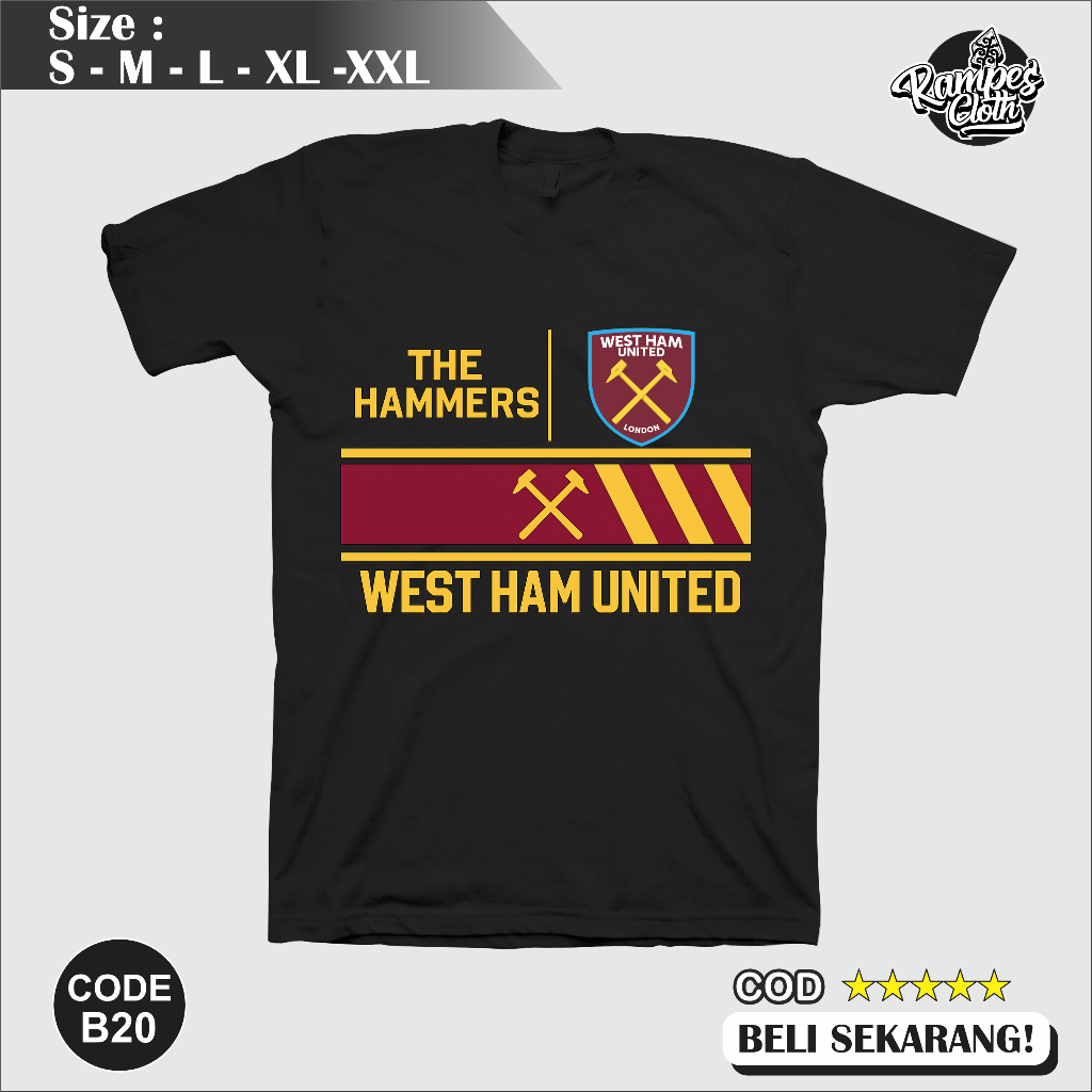 เสื้อยืด West Ham United Distro - The Hammers - เสื้อยืด West Ham - เสื้อยืดผ้าฝ้าย Combed Premium 3