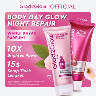 Glad2Glow Retinol/Niacinamide Bright Body Serum Body Lotion 10X Cerah Instant Absorb Whiten Tone Up All Day Bright Glow pemutih badan dengan parfum tahan lama Long Lasting Fragrance Body Cream Butter G2Glow Official Store