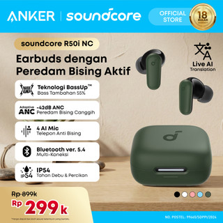 (NEW LAUNCH) Soundcore Anker R50i NC Earbuds Adaptive Noise Canceling Headset Earphone Bluetooth 5.4 TWS Low Latency for Game Long Battery 4 Mics IP54 - A3959