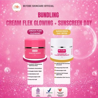 Betobe Bundling Sunscreen Day + Cream Flek Glowing Pelicin Kinclong Membantu Menyamarkan Flek, Menyamarkan Noda Hitam, Mencerahkan, Mengglowingkan, Melembabkan, Mengencangkan, Menurtrisi Kulit BPOM & HALAL