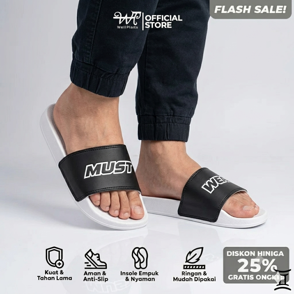 Mustwear - รองเท้าแตะกันลื่น Pylon พรีเมี่ยมสีดําและสีขาวสําหรับทั้งชายและหญิง