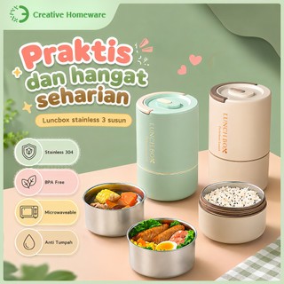 Lunch Box Stainless 3 Susun Kotak Makan Tempat Makan Kotak Bekal Anti Tumpah