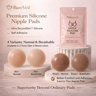 BareVeil Ultra SecondSkin™ Silicone Nipple Pad – Self Adhesive, Reusable & Washable | Invisible, Breathable, Sweatproof Nipple Cover Unisex