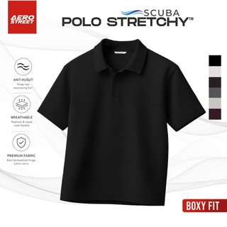Aerostreet Max Kaos Polo Scuba Pria Black Shirt Kerah Cowok Men Casual Tidak Mudah Kusut Clean Look