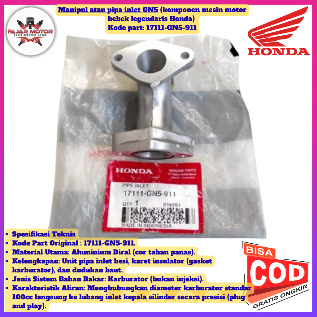 ท่อเข้า Manipul GN5 Honda Grand Motor Supra Manipol 17111-GN5-911