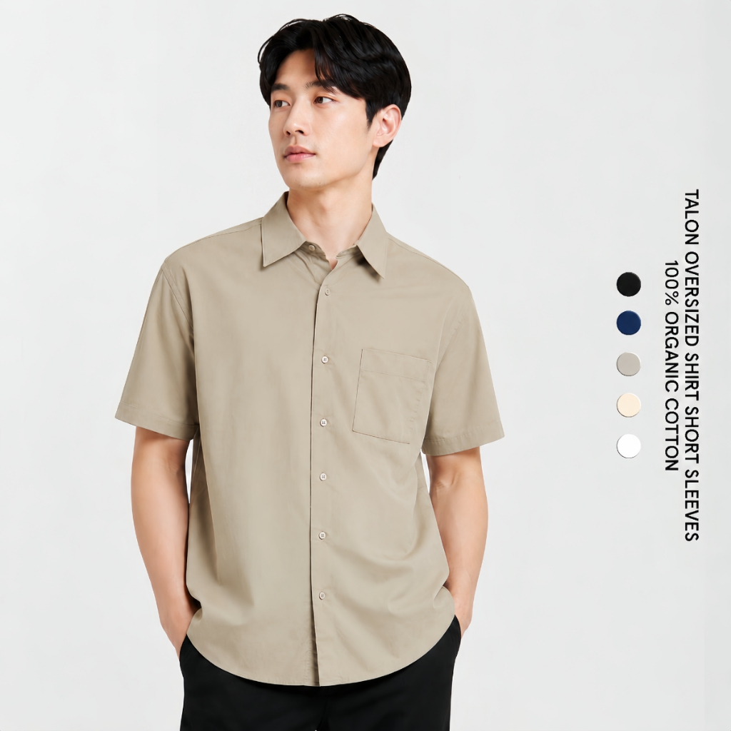KEMEJA Crowstudios Talon เสื้อเชิ้ตโอเวอร์ไซส์แขนสั้น / เสื้อเชิ้ตแขนสั้นผู้ชายขนาดใหญ่
