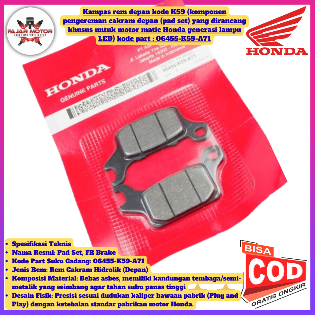 ผ้าดิสเบรค Honda Vario 125 LED Vario 150 K59 ดั้งเดิม - Vario 150 K59-A11