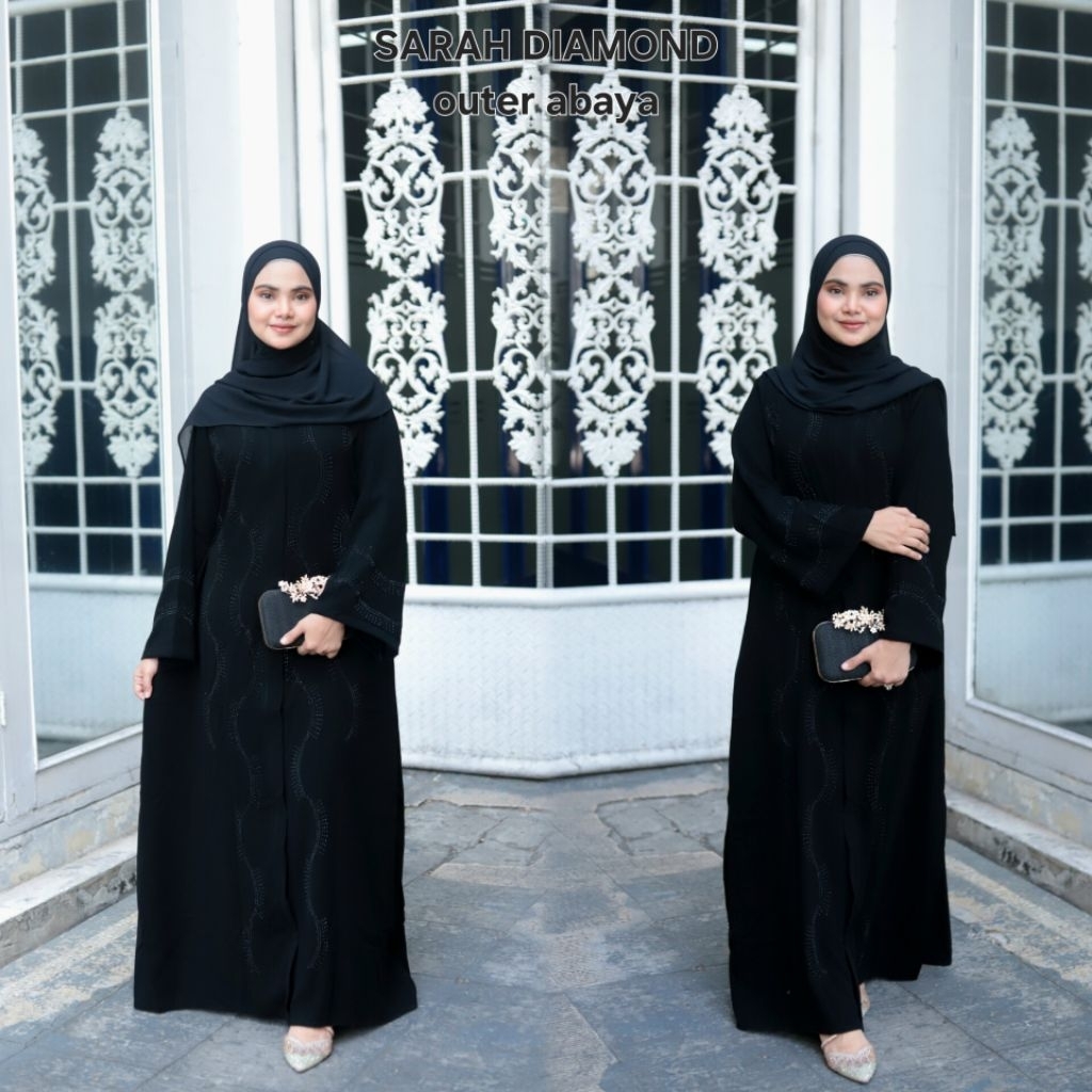 SARAH DIAMOND ABAYA GAMIS BLACK JETBLACK SAUDI ใหม่ล่าสุด DIAMOND BLACK STONE