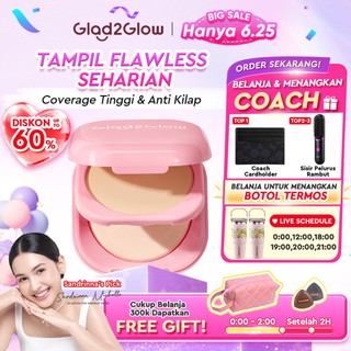 Glad2Glow Perfect Blurring Powder Foundation waterproof setting two way cake TWC Mengandung squalane dan vitamin E concealer pengontrol minyak meratakan warna kulit bantalan udara yang menjaga kelembapan alas bedak krim BB concealer g2glow official store