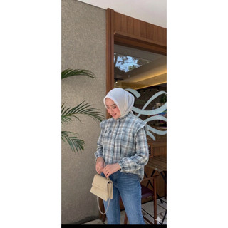 Melabell Kemeja Ruffle Ginggham Flanel Wanita/Kemeja Flanel fashion Cewe wanita terbaru kekinian
