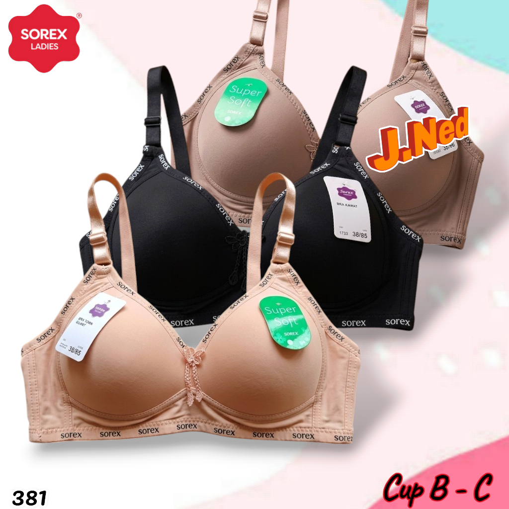 J381 (1-3 ชิ้น) Sorex Bra สําหรับผู้หญิงผู้ใหญ่ โฟม ไม่มีลวด Cup C ขนาด 36 - 42 สามตะขอ