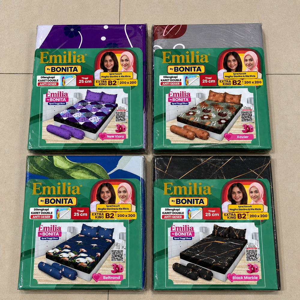 EMILIA BONITA B2 EXTRA KING BEDSHEET 200 x 200 x 25 CM / 2 PILLOWS / 2 BOLSTERS / DISPERSE