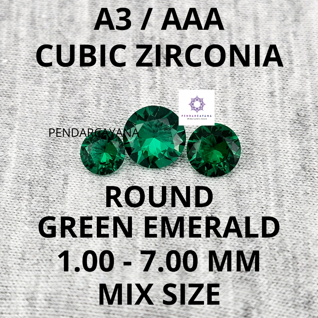 CUBIC ZIRCONIA A3 / AAA 1 - 7 MM ROUND GREEN EMERALD MIX / MIX
