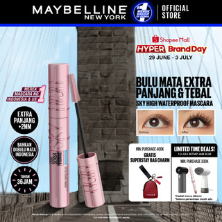 Maybelline Sky High Waterproof Mascara 6ml Maskara Eye Make Up Eyeliner Waterproof Black Bulu Mata Panjang Tebal Tahan 24 Jam Hypercurl Superstay Matte Vinyl Ink