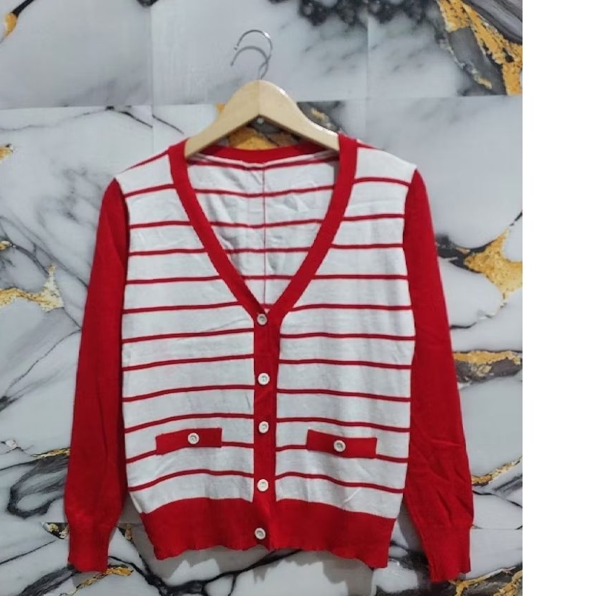 MERAH ALBYANDRAID RED STRIPED KNIT CARDIGAN