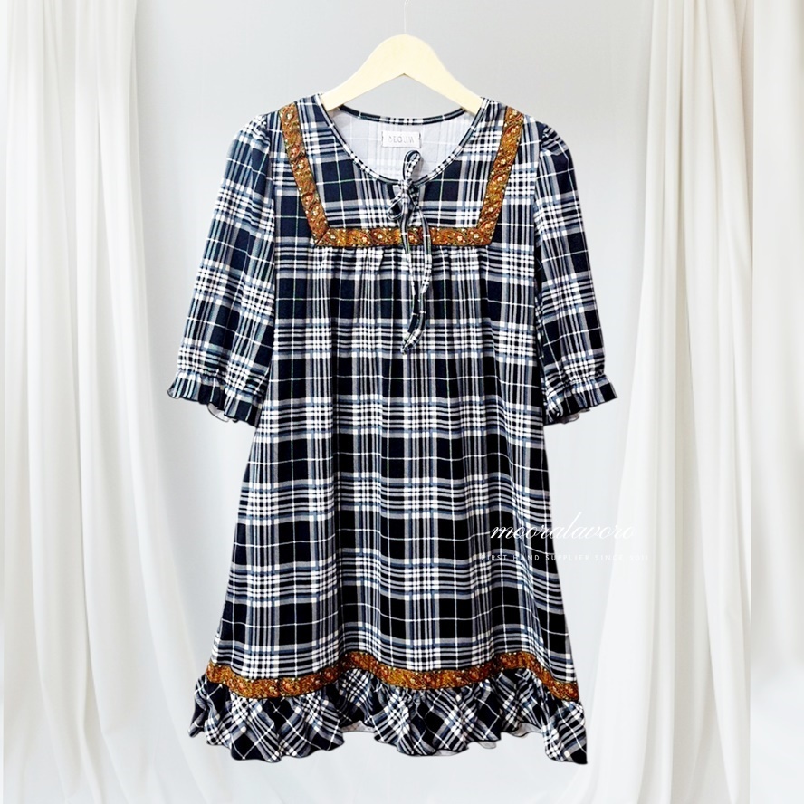SOHYUN CLASSY CHECKERED BOHEMIA KNIT DRESS สไตล์เกาหลี READY BANGKOK PREMIUM COLLECTIONS BKK