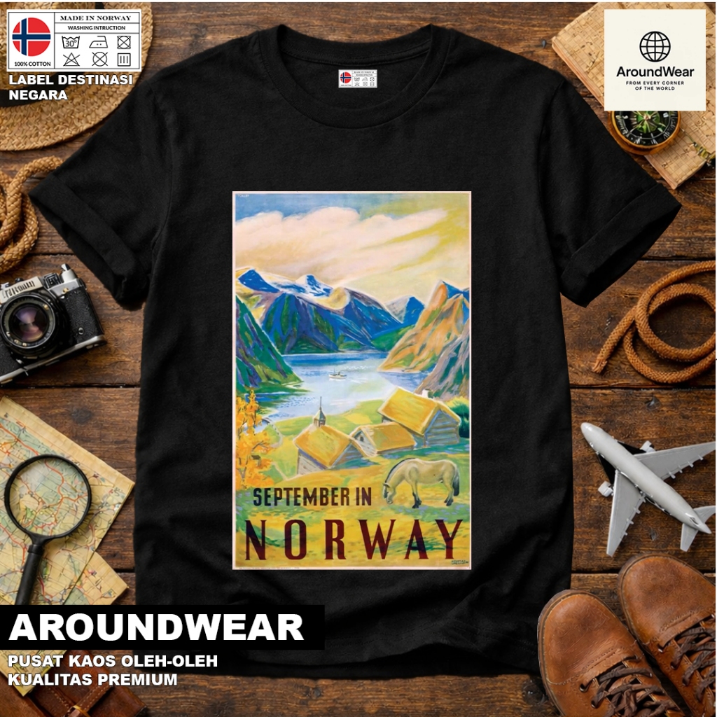 เสื้อยืด NORWAY 77 SOUVENIR พร้อมแท็ก NATIONAL จาก NORWAY COTTON 30S ของขวัญพรีเมี่ยม SOUVENIR