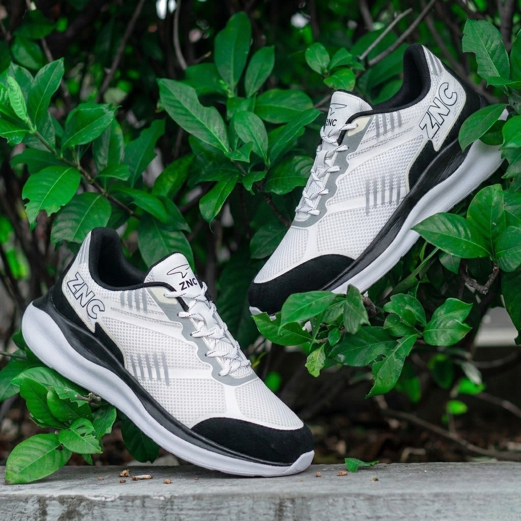 ZNC - รองเท้ากีฬาผู้ชายรองเท้าผ้าใบวิ่งสีขาวและสีดํา
