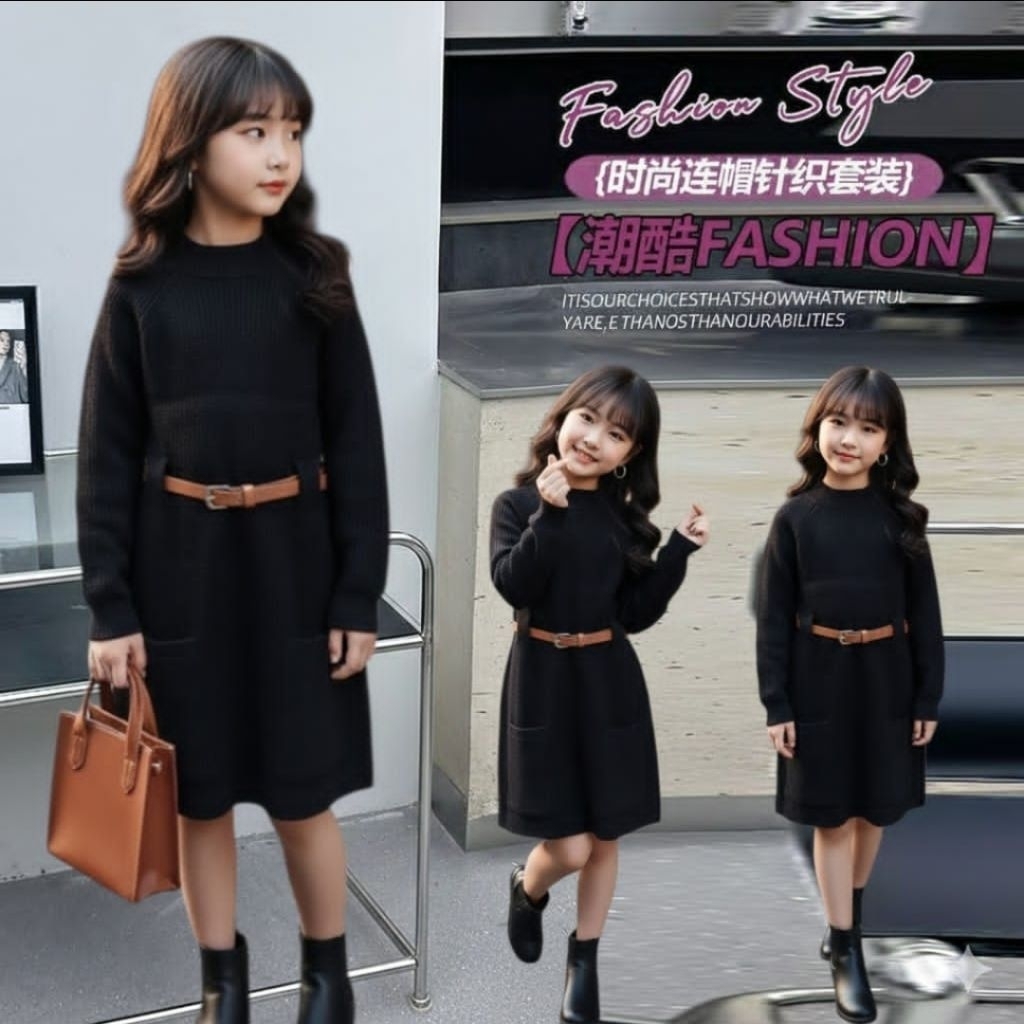 DK02 KNIT DRESS + BELT SIZE 120,140,170