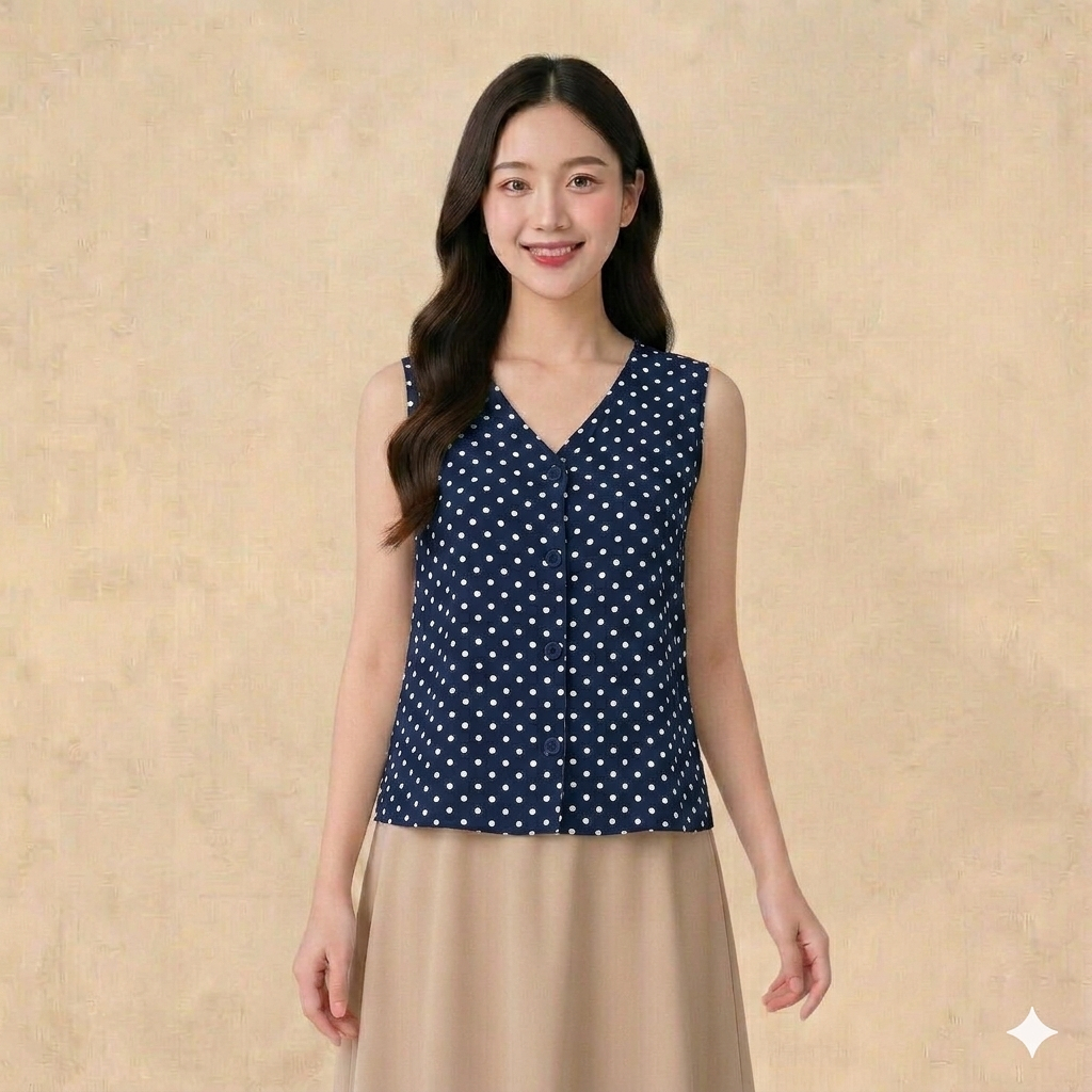 เสื้อ Unnie Polkadot รุ่นเสื้อกล้าม V คอพรีเมี่ยมวัสดุ Wolfish